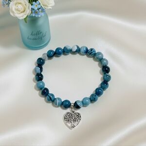 Striped Agate Bracelet With Charm